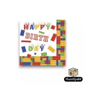   Szalvéta mintás, Kocka mintás - happy birthday, 33x33 20db