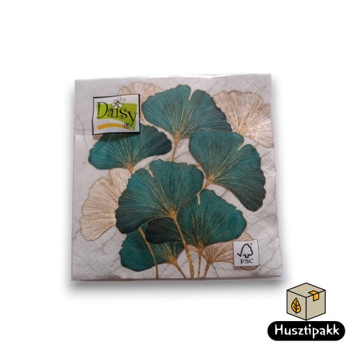 Szalvéta mintás Arany és smaragd ginkgo biloba, 33x33 20db