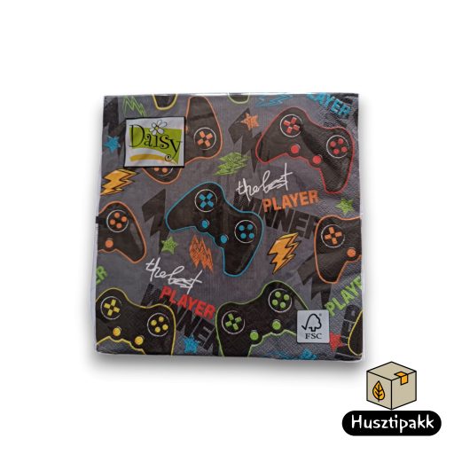 Szalvéta mintás Joystick Game, videójáték,konzol 33x33 20db