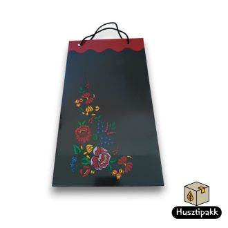   Ajándéktáska - Fekete alapon Magyar motívum, nagy (zsinórfüles), 37x22cm