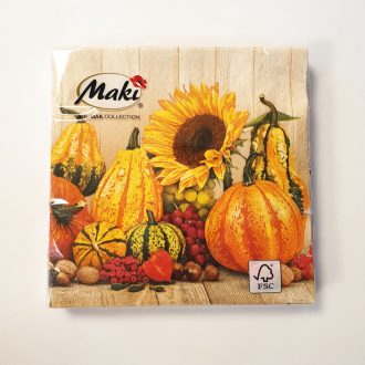 Szalvéta mintás - Őszi, dísztökök, napraforgó 33x33 20db   Szalvéta mintás - Őszi, dísztökök, napraforgó 33x33 20db