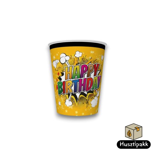 Papírpohár - Happy Birthday, Képregény 250ml 8db