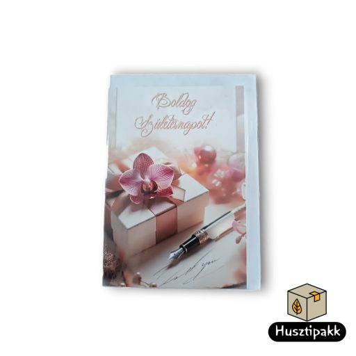 Képeslap -  Boldog Születésnapot! - Ajándék, orchidea D