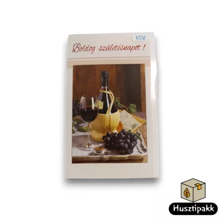 Képeslap -Boldog Születésnapot - Boros pohár, kék szőlő, képeslap B