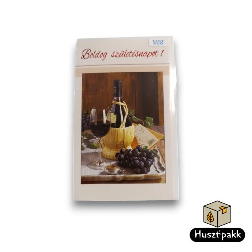 Képeslap -Boldog Születésnapot - Boros pohár, kék szőlő, képeslap B
