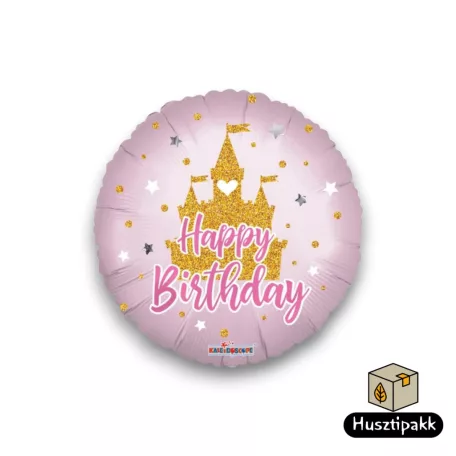 Fólia lufi - Happy Birthday - Rózsaszín kastély 46cm