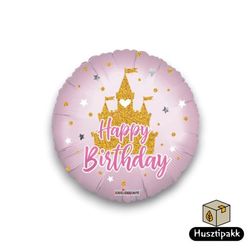 Fólia lufi - Happy Birthday - Rózsaszín kastély 46cm