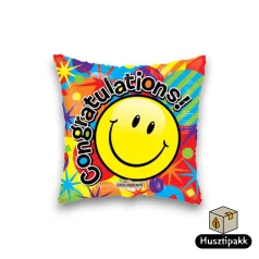   Fólia lufi - Ballagás - Smiley, Congratulations, színes, négyzet alakú 46cm