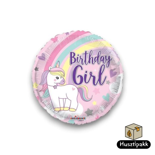 Fólia lufi - Happy Birthday - Unikornis, rózsaszín, szivárvány 46 cm
