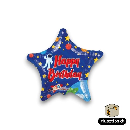 Fólia lufi - Happy Birthday - Csillag, űrhajós 46cm