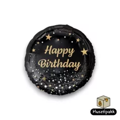 Fólia lufi - Happy Birthday - Fekete, csillag 36cm