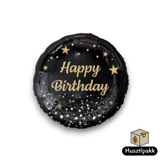 Fólia lufi - Happy Birthday - Fekete, csillag 36cm