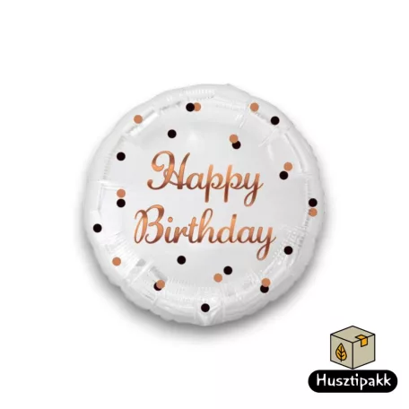 Fólia lufi - Happy Birthday - Fehér, pöttyös 36cm