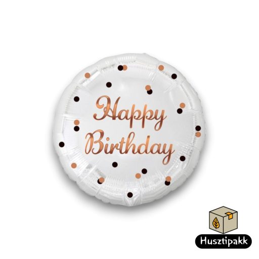 Fólia lufi - Happy Birthday - Fehér, pöttyös 36cm