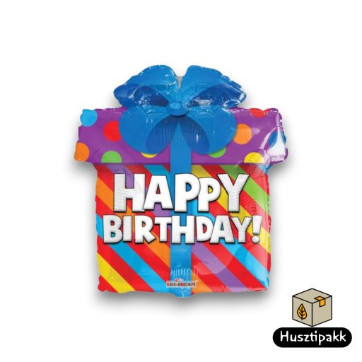 Fólia lufi - Happy Birthday - Ajándékdoboz 46cm