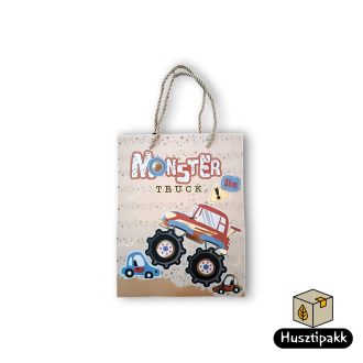   Ajándéktáska -Homok alapon truck + 2 autó, 23x18cm (zsinórfüles)
