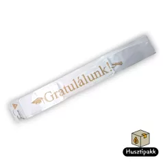Vállszalag Gratulálunk felirat, fehér-arany 1,6mx9,5cm