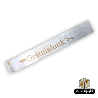 Vállszalag Gratulálunk felirat, fehér-arany 1,6mx9,5cm
