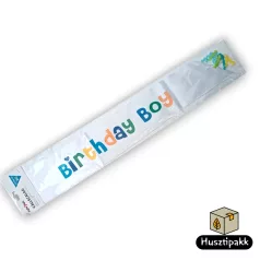 Vállszalag Birthday Boy felirat, fehér-színes 1,6mx9,5cm