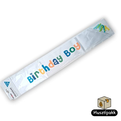 Vállszalag Birthday Boy felirat, fehér-színes 1,6mx9,5cm