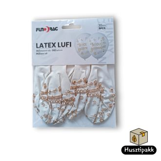   Latex lufi boldog születésnapot! felirat, fehér alapon arany 30cm 5db