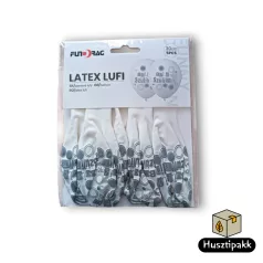   Latex lufi boldog születésnapot! felirat, fehér alapon ezüst 30cm 5db