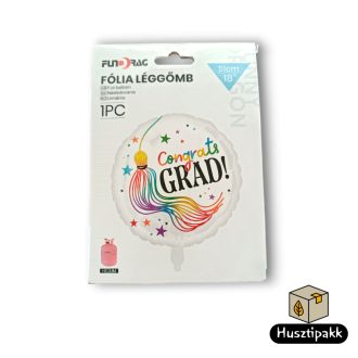 Fólia lufi - Ballagás,  Fehér alapon congrats grad, 46cm