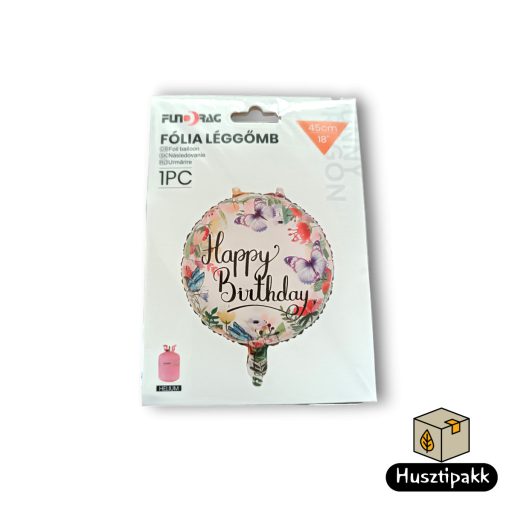 Fólia lufi - Happy Birthday, Pillangós, virágos 45cm