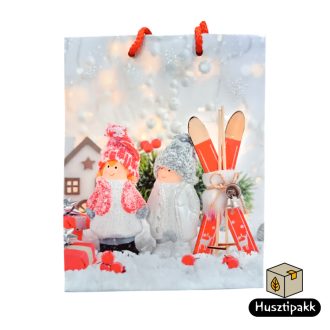   Ajándéktáska - Karácsonyi, Két kislány, sítalpak, 18x23cm