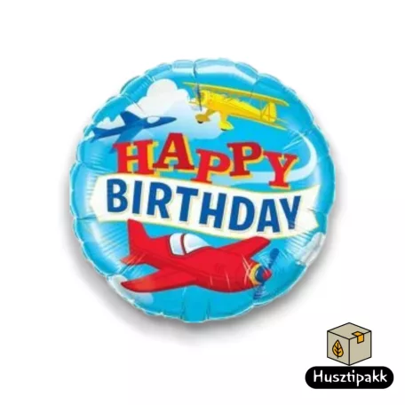 Fólia lufi - Repülők, Happy Birthday felirat, 45cm