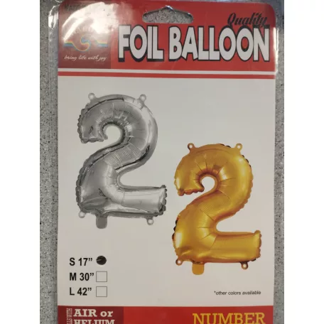 Fólia lufi szám 2, Ezüst, 40cm