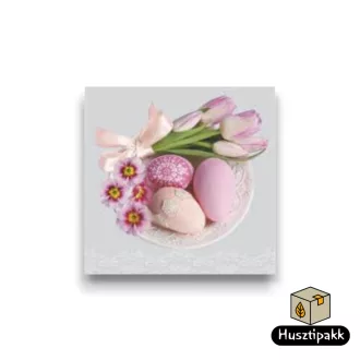   Szalvéta mintás - Húsvéti tojások rózsaszín tulipán, 33x33cm 20db