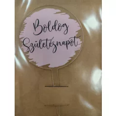   Tortadísz, beszúró Boldog Szülinapot! fekete felirat, rózsaszín alapon, műanyag