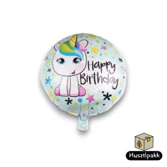   Fólia lufi - Happy Birthday - Mosolygós Unikornis, zöld háttér 45cm