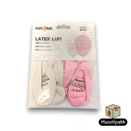 Latex lufi Boldog Szülinapot! felirat, Rózsaszín és fehér 30cm 5db