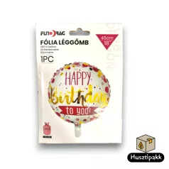   Fólia lufi - Happy Birthday - Fehér, arany és rózsaszín pöttyök 45cm