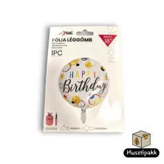   Fólia lufi - Happy Birthday - Fehér, színes karikákakkal 45cm