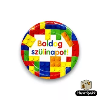   Papírtányér, Boldog születénapot felirat, Kockák 22,5cm 6db