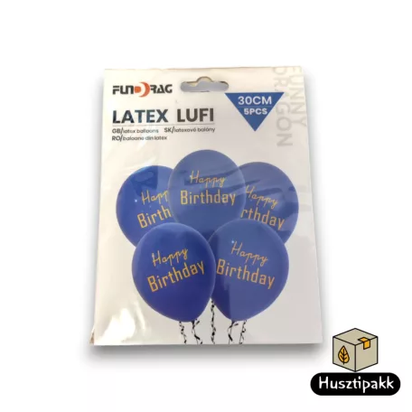 Latex lufi Boldog Szülinapot! felirat, sötétkék 30cm 5db