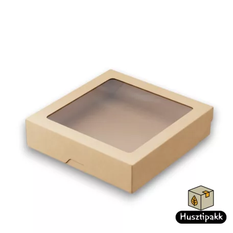 Ablakos papírdoboz, kraft, 20x20x4,8cm