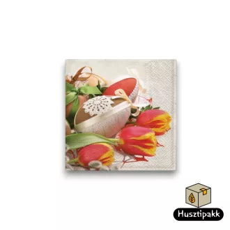   Szalvéta mintás húsvéti díszes tojások, tulipánok 33x33 20db