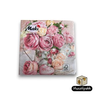   Szalvéta mintás, romantikus vintage rózsák vázában 20db 33x33cm